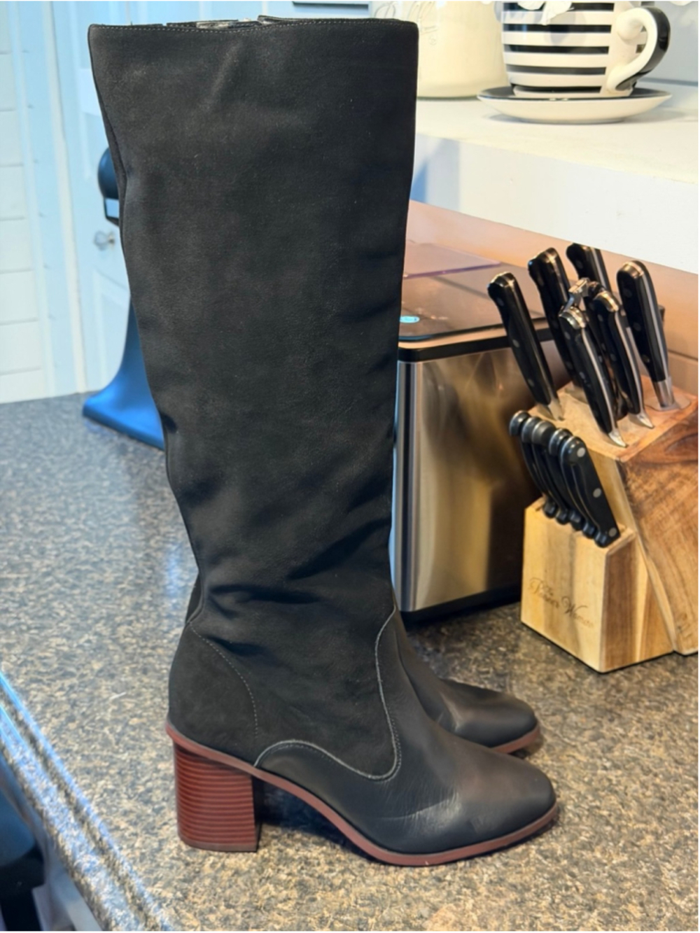 NEW SPLENDID Mary Suede leather Mid Calf Boots Pointed toe Block Heel - Picture 2 of 11